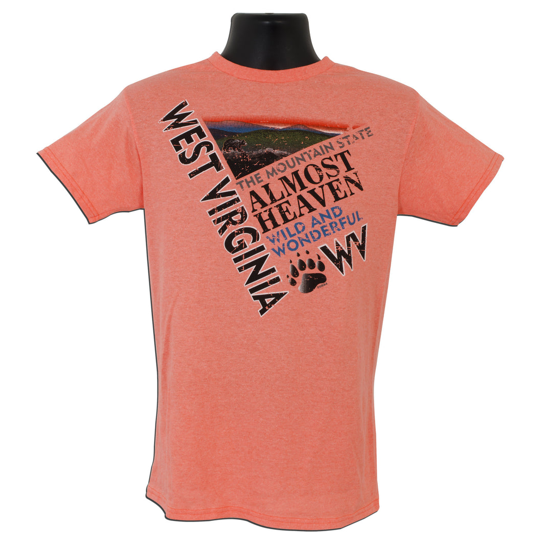 TSWV07C T-Shirt West Virginia Diagonal CORAL HEATHER