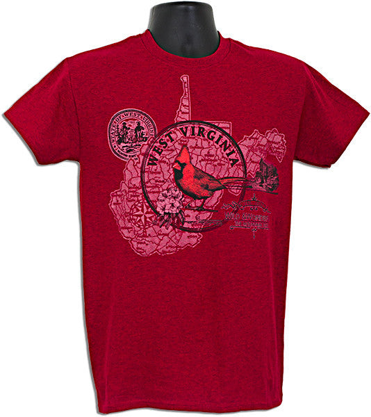 T-Shirt West Virginia Circle Map ANTIQUE CHERRY