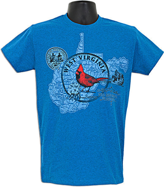 T-Shirt West Virginia Circle Map ANTIQUE SAPPHIRE
