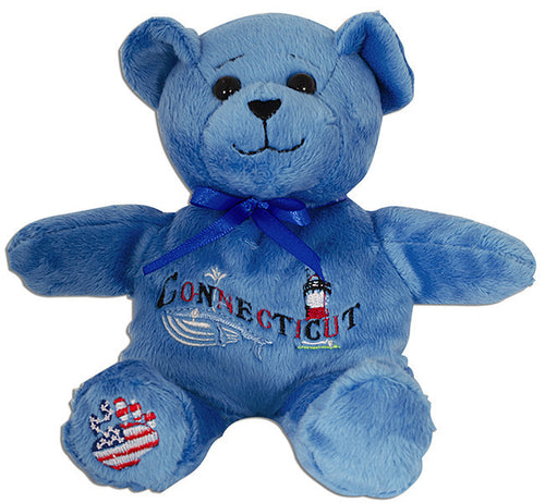 Plush Bear Beanie Connecticut Symbols BLUE Souvenir