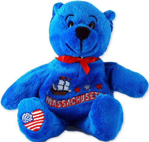 Plush Bear Beanie Massachusetts Symbols Blue Souvenir