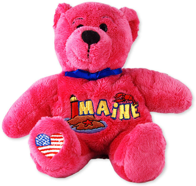 Plush Bear Beanie Maine Symbols Pink Souvenir