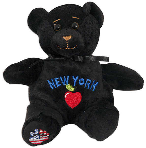Plush Bear Beanie New York Apple Heart BLACK Souvenir