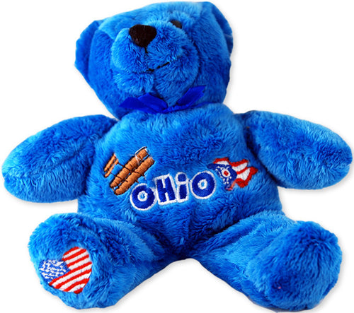 Plush Bear Beanie Ohio Symbols BLUE Souvenir