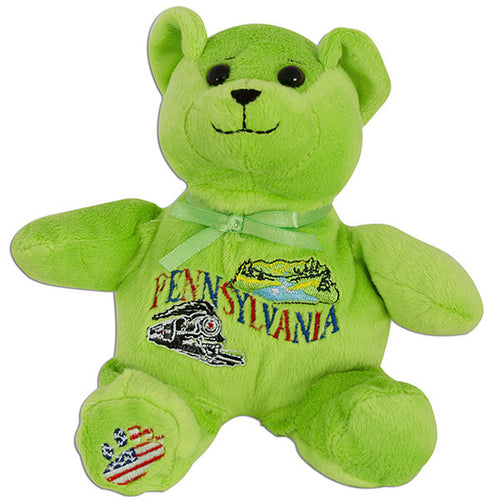 Plush Bear Beanie Pennsylvania Symbols GREEN Souvenir