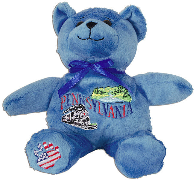 Plush Bear Beanie Pennsylvania Symbols BLUE Souvenir