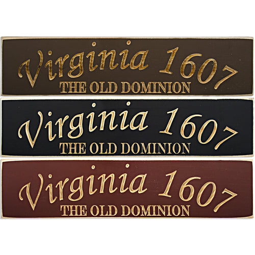 Wood Sign Carved Virginia 1607 Old Dominion Souvenir