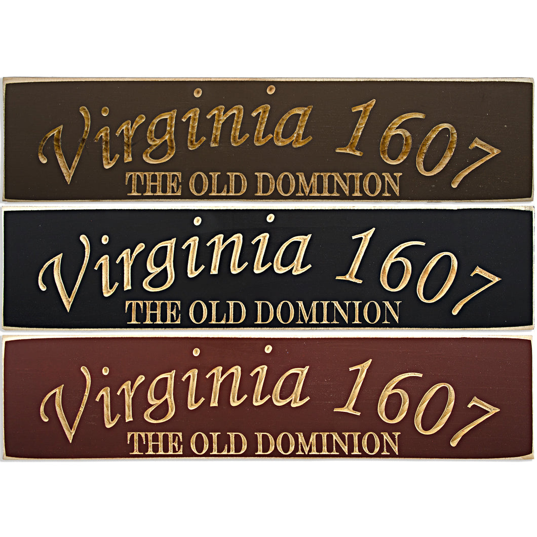 Wood Sign Carved Virginia 1607 Old Dominion Souvenir