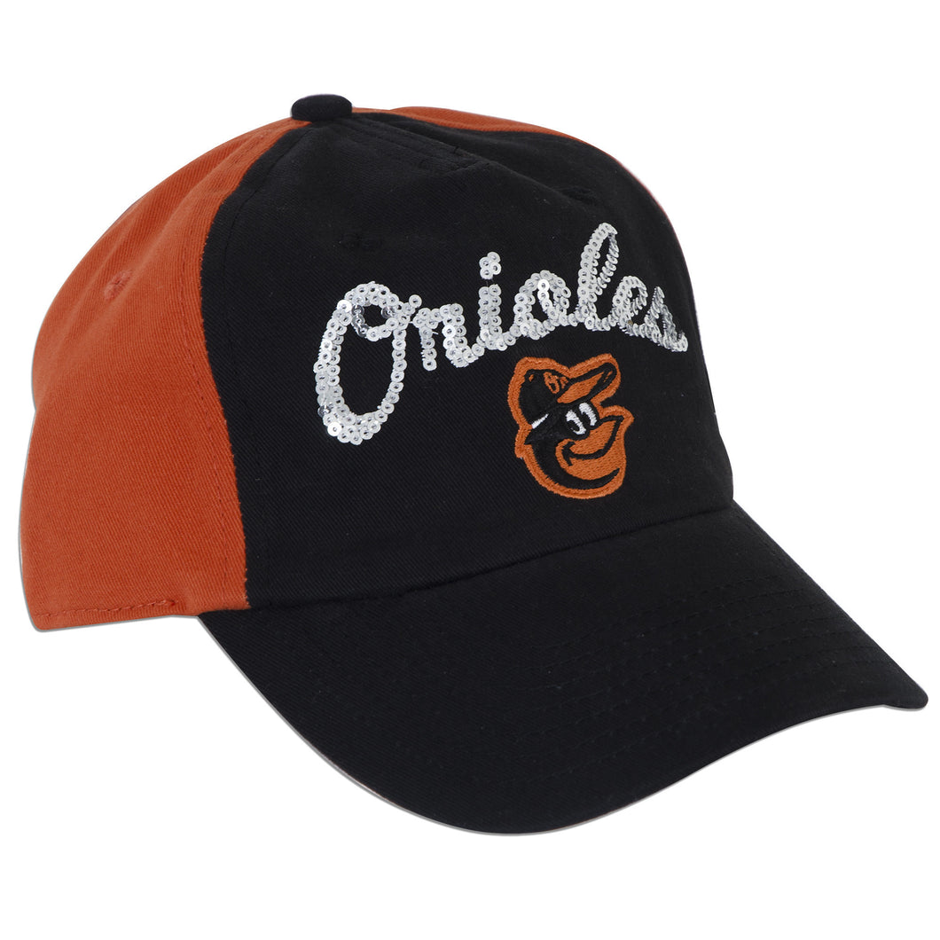 YCOR08 Youth Girls Cap - Baltimore Orioles Sparkle Cursive