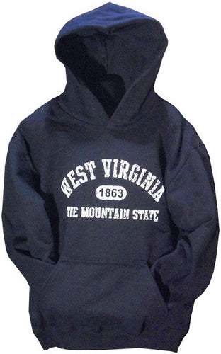 YOUTH HOODED Sweatshirt West Virginia Distressed NAVY