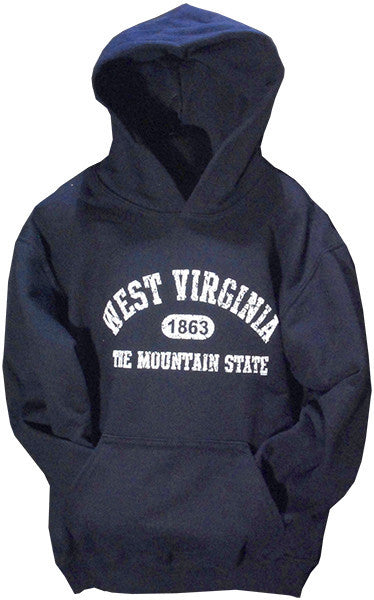 YOUTH HOODED Sweatshirt West Virginia Distressed NAVY