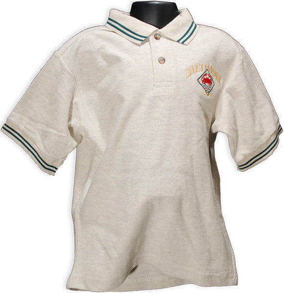 YTBM21O Youth Golf Shirt Balt Embroidered Crab Oatmeal