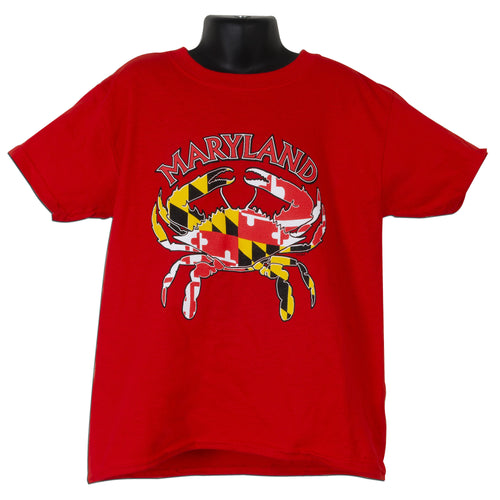 YTMD03R Youth T-Shirt Maryland Crab Flag RED