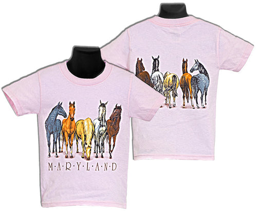 YTMD04P Youth T Maryland Horses 2-Sided PINK