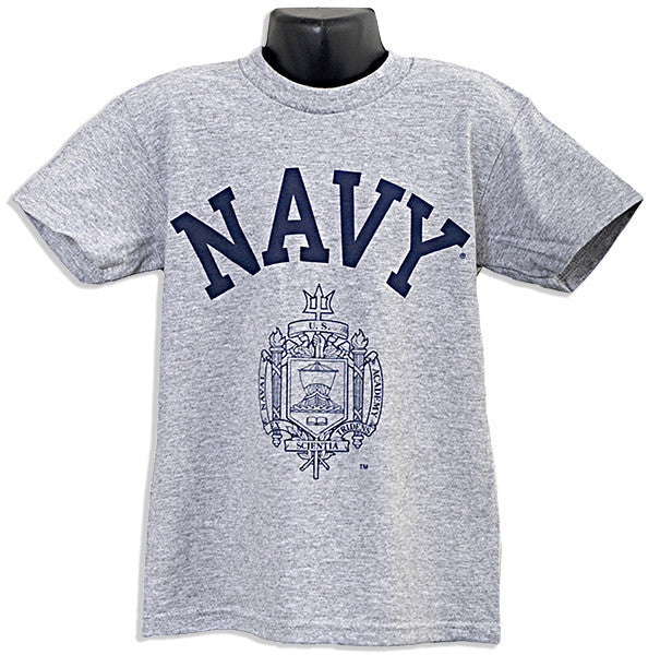 YTNA01G Youth T 100% Navy with Crest Grey