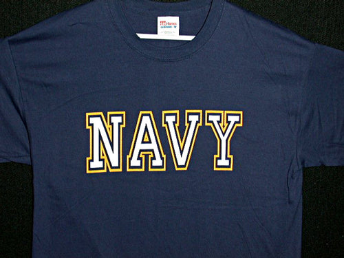 YTNA02N Youth T Tagless Navy Word - Navy Blue