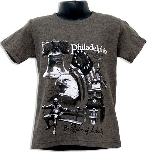 YTPH01B Youth T Philadelphia Scroll Heather BROWN