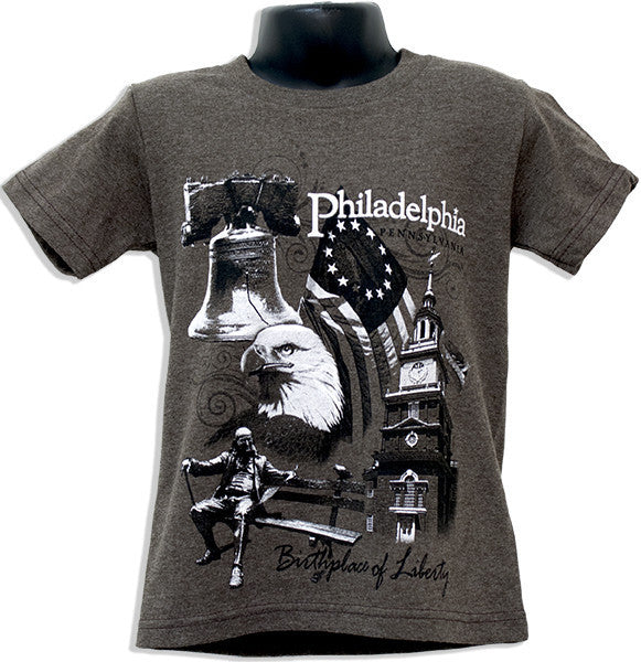 YTPH01B Youth T Philadelphia Scroll Heather BROWN
