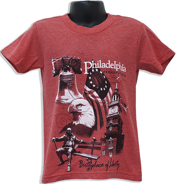 YTPH01R Youth T Philadelphia Scroll Heather RED